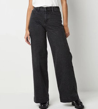 Ana Women's Embellished High-Rise Wide Leg Jean Size 8 Onyx Sparkle $88 Nwt picture
