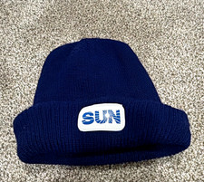 Vintage SUN Starburst Logo Knit Toboggan Beanie Winter Hat 1980s Oil Company picture