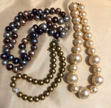 Peacock Freshwater Pearls, Mocha Beads Rhnst, Chunky White Pearl Necklace Lot + picture