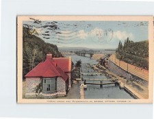 Postcard Rideau Locks Interprovincial Bridge Ottawa Canada Vintage View picture