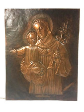 Antique Original Copper Repousse Wall Art, St. Anthony & Baby Jesus, Signed picture