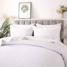 Justlet 3 Pieces White Linear Weave Quilt Bedding Sets, Queen picture