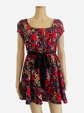 Forever21 cotton retro Junior L summer mini dress multicolor scooped ruched neck picture