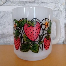 Glasbake Mug Strawberry Pattern Milk Glass picture