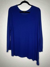 New Directions Womens 2X Royal Blue Asymmetrical Hem Tunic Top Long Sleeve picture