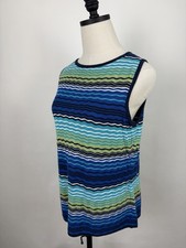 Vintage Y2K Knit Top Womens Large Chevron Striped Sleeveless Sweater Blue Green picture