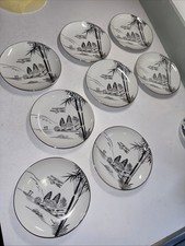 Hayasi Kutani China Desert Plates 6.5”Set of 8 Japan #570 Platinum White picture