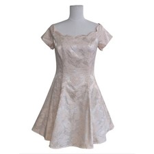 Vintage 80's Roberta Pale Blush Satin Dress Square/Sweetheart Neckline Size 7/8 picture