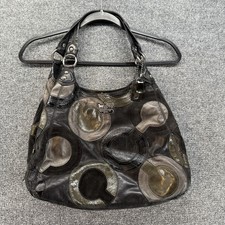 Vintage Y2K Coach Shoulder Bag Inlaid Op Art C Logo Black Leather 90s Hobo Purse picture