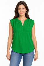 INC International Concepts Green V-Neck Blouse Short Sleeve Pockets L picture