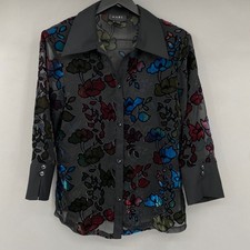 Vtg NABI Sheer Burnout Velvet Floral Top Womens Medium Whimsigoth Button Up Boho picture