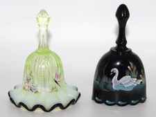 Fenton for QVC Mini Bells Topaz Ebony Crest Oval Black HP White Swan picture