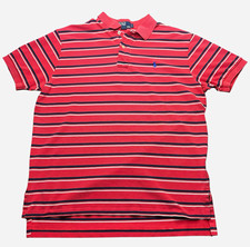 Vintage Polo Ralph Lauren Striped Polo Shirt Red Mens L Cotton Knit Preppy Y2K picture