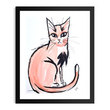 Original Hand Painted 9x12 Abstract Orange Cat Acrylic Signed Art Paper picture