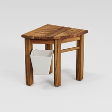 Waterproof Teak Corner Shower Bench with Storage Basket - Non-Slip Design picture