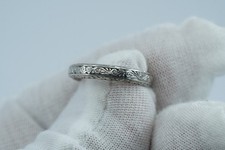 Antique Art Deco Platinum Orange Blossom 3.3mm Engraved Wedding Band 4.8g Sz 5 picture