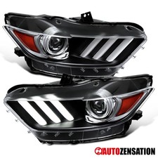 Fit 2015-2022 Ford Mustang Black LED Tube Projector Headlights Lamps Left+Right picture