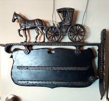 Vintage Cast Aluminum Horse & Buggy Carriage Mailbox Post House Address Sign. picture