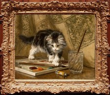 Hand Painted Classical Oil Painting Kitten Cat Animal Art Vintage style Unframed picture