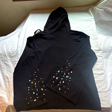 INC International Concepts Women's Petite PXL Black Rhinestone Pullover Hoodie picture