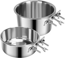 2 Pcs Stainless Steel Large Dog Hanging Crate Bowl Set 82 & 44 OZ picture