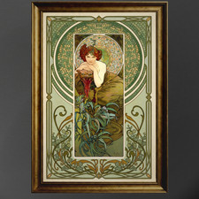 Mucha Precious Stones Series 18x12: Floral Emerald Goddess Maximalist Wall Art picture