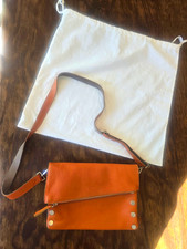 Hammitt Dillon Orange Leather Pebbled Studded Foldover Crossbody Bag Zip 10x7x3