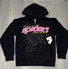 sp5der Black Full Zip Hooded Hoodie Men’s M Graphic Print Spider Logo picture