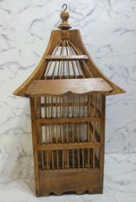 Wooden Pagoda-Style Decorative Birdcage with Hanging Hook Vtg picture