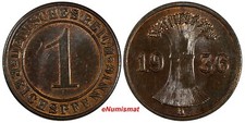 Germany - Weimar Republic Bronze 1936 A 1 Reichspfennig UNC KM# 37 (20 245) picture