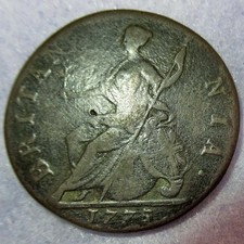 1775 British Colonial Halfpenny King George III king of America Colony Certifica picture