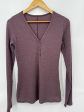 Lululemon Women’s Close Call Henley Long Sleeve Heathered Artic Plum Sz 4 picture