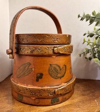 Antique 19th C Wooden Firkin W/ Ornate Trim W/ Lid picture