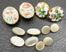 Vintage Hand Painted Porcelain & Mother of Pearl Cufflinks Lot Gold Tone picture