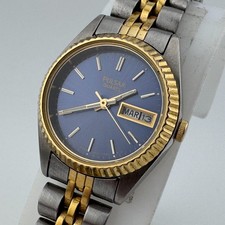 VTG Pulsar Quartz Watch V828-0050 Women Dual Tone Fluted Bezel New Battery 5.75