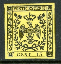 GANDALF - Italy 1852 Modena 15¢ Yellow Scott #3 Mint U471 picture
