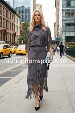 ZARA NEW WOMAN ZW FLORAL EMBROIDERED FRINGE DRESS ASYMMETRIC  LILAC 7521/256/629 picture