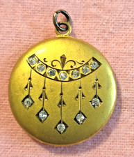 Antique Edwardian Chandelier Fringe Locket Gold Filled Round Paste Rhinestone picture