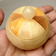 Vintage Italian Hand carved L’Arcaccio Alabaster Round Lidded Mini Trinket Box  picture