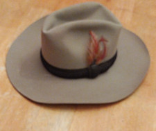 Borsalino Bros. Durofelt Western Cowboy Hat Gray Feather Accent 7 1/2 picture