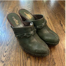 Tribeca Green Braided Studded Leather Block Heel Mules Closed Toe Slip On Size 8 picture