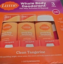 LUME WHOLE BODY DEODORANT SMOOTH SOLID STICKS, CLEAN TANGERINE 3 X 2.6OZ New picture