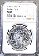 2021 LAOS SILVER 500 KIP PANTHERA TIGRIS NGC MS 69 RARE BEAUTIFUL GEM TIGER 1 OZ picture