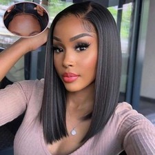 Wear and Go Glueless Wig Straight Bob Wig Human Hair Pre Cut 4X4 Lace Front Wig picture