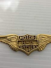 Vtg Solid Brass Harley H-D Motor Cycles Wings Badge Emblem HD 1970's picture