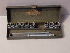 Vintage SK Tools Sherman Klove 1/4” Drive Socket Set 11 pc W/ Case Knurled USA picture