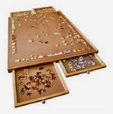 Wooden Jigsaw Puzzle Sorting & Storage Board Tray w/ Pull-Out Drawers Brown picture
