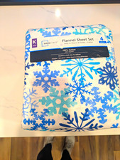 Mainstays King Flannel Sheet Set 4-Piece 100% Cotton Brushed Snowflake picture