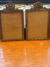 Set of 2 Antique French Style Bow Topped Metal Photo Frames Made in Japan picture