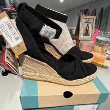 TOMS Women’s Marisela Wedge Sandals Braided Ankle Strap Hook & Loop Black US 6.5 picture